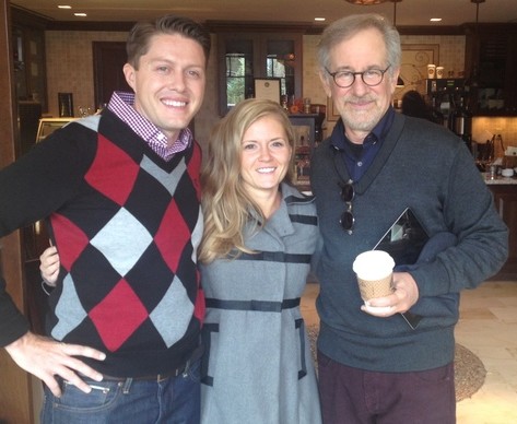 Rob Ferre and his wife Larissa with Steven Spielberg
