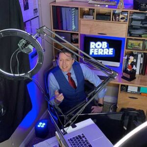 Rob Ferre in his studio doing a virtual presentation